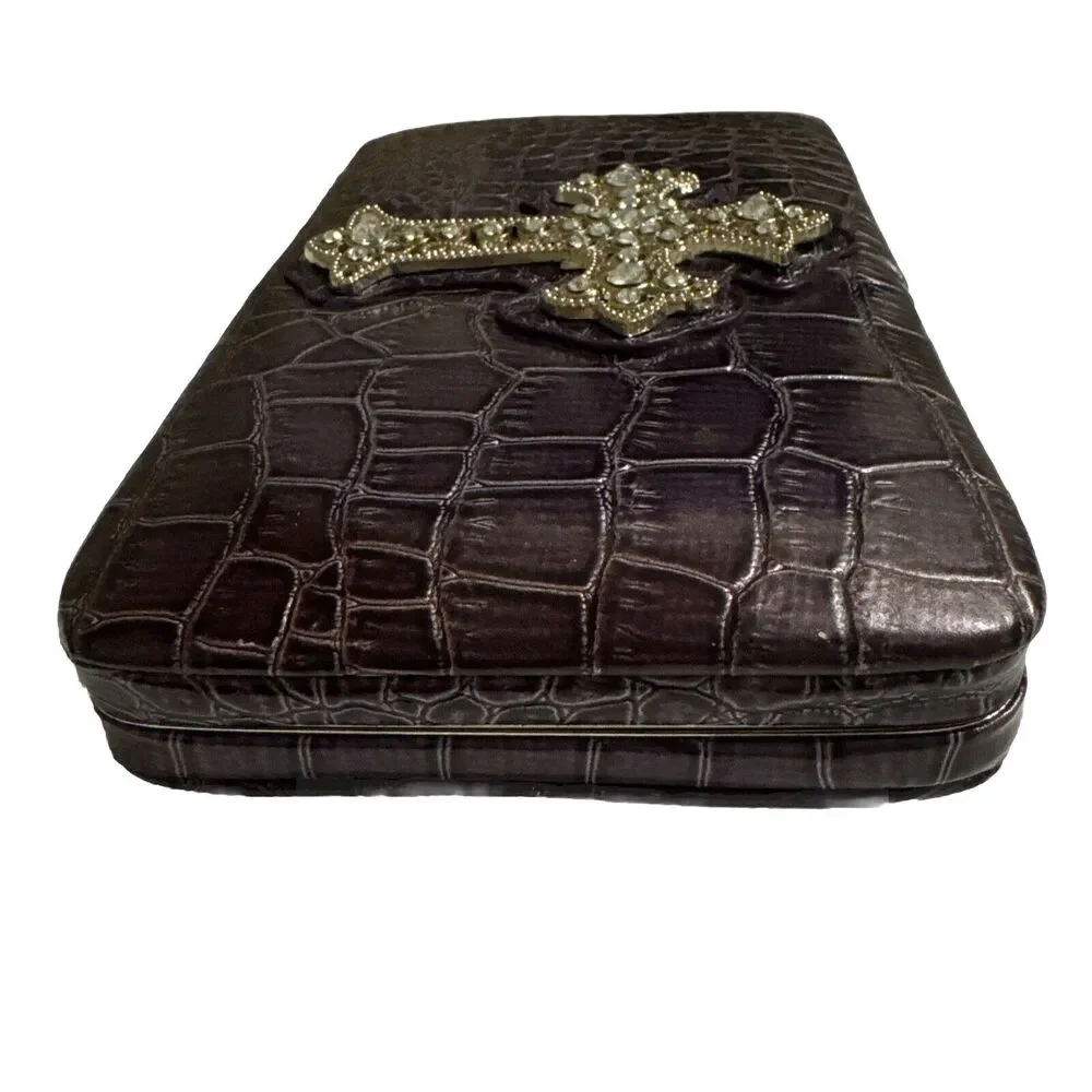 Vintage Women's Regency Wallet Bag Croc Faux Leather Embellished Rock Purple